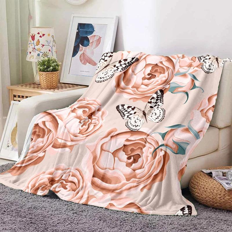 Pink Rose Flowers Printed Blanket for Sofa Bed Travel Camping Living Room Office Conditioning Blanket for All Seasons Gifts
