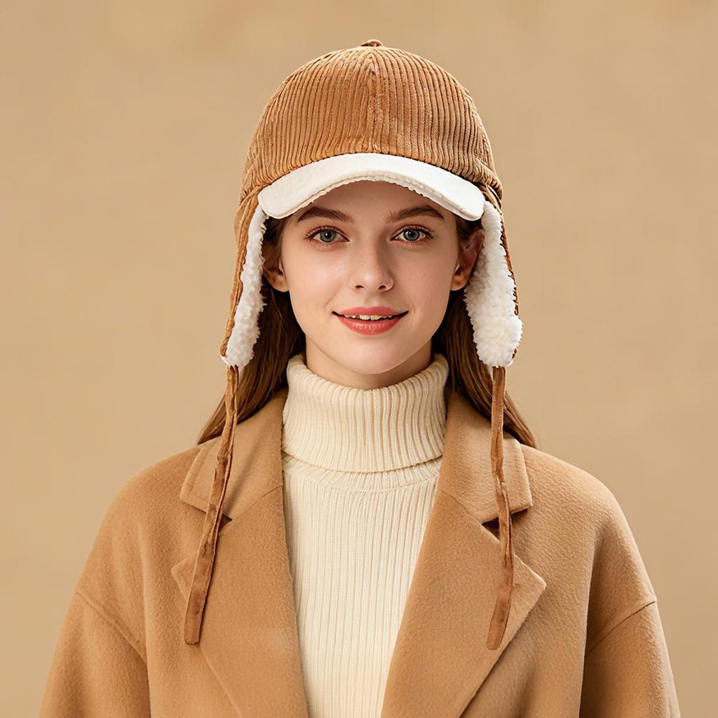 Autumn Winter Fleece Lamb Wool Baseball Cap for Women, Outdoor Warm Fleece Hat, Windproof Earflap Thermal Baseball Cap Unisex