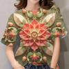 Women's Flower Pattern Graffiti Print Short Sleeve Casual T-Shirt