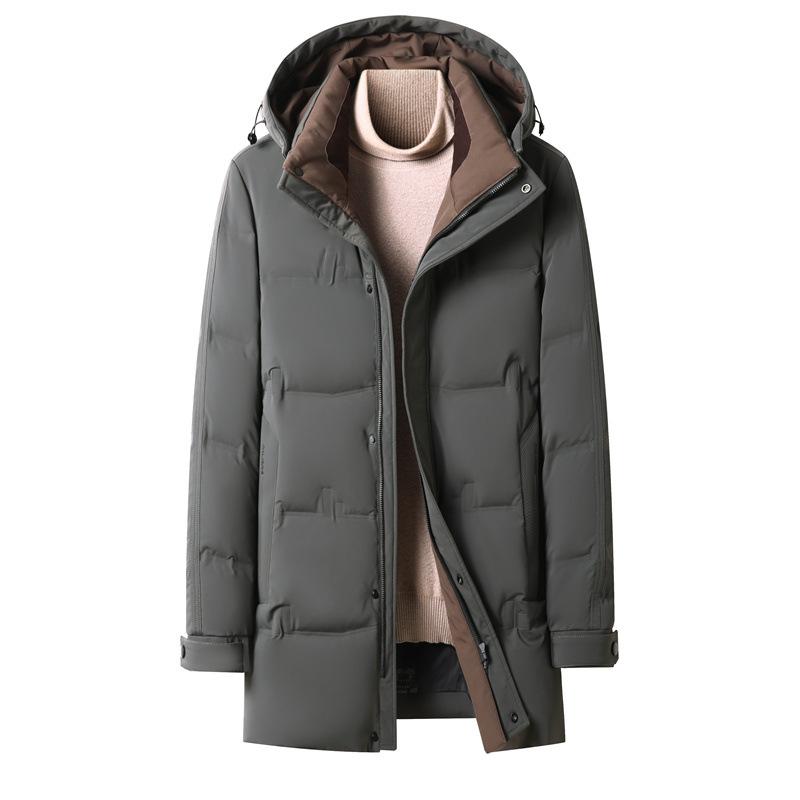 Chaqueta de plumón gruesa para hombre, nueva chaqueta de plumón de invierno de longitud media con capucha para exteriores, ropa para hombre