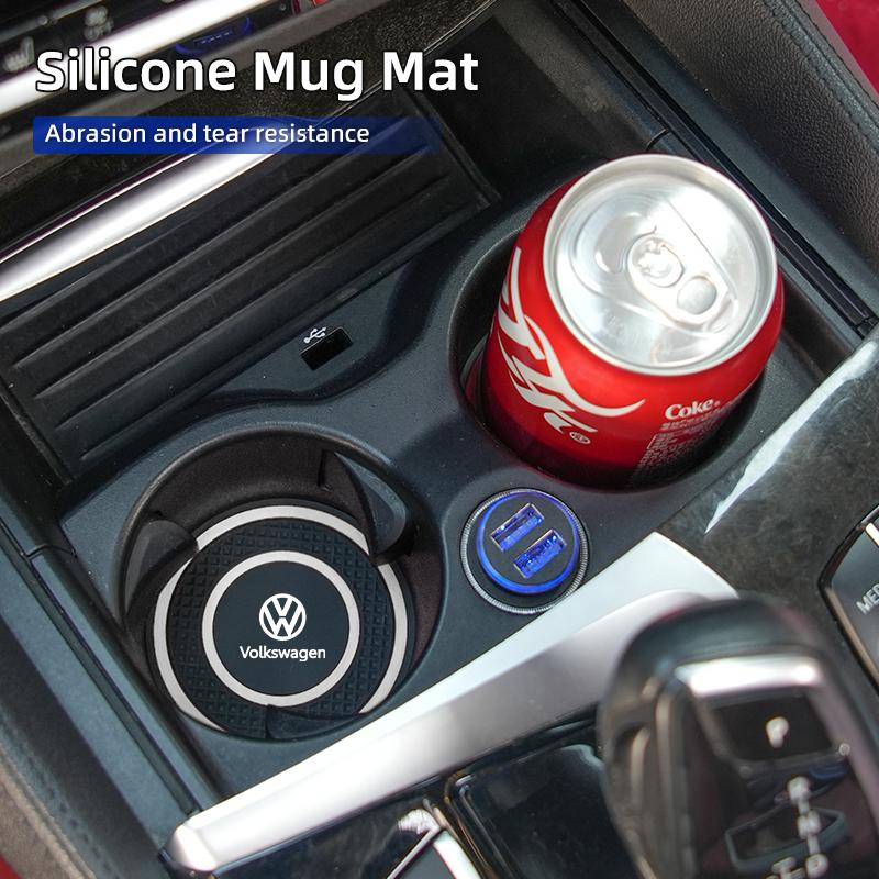 Car-Mounted Silicone Material Double-Ring Water Cup Coaster Anti-slip For VW Passat Golf Tiguan Polo Scirocco Touareg TouranOJ2