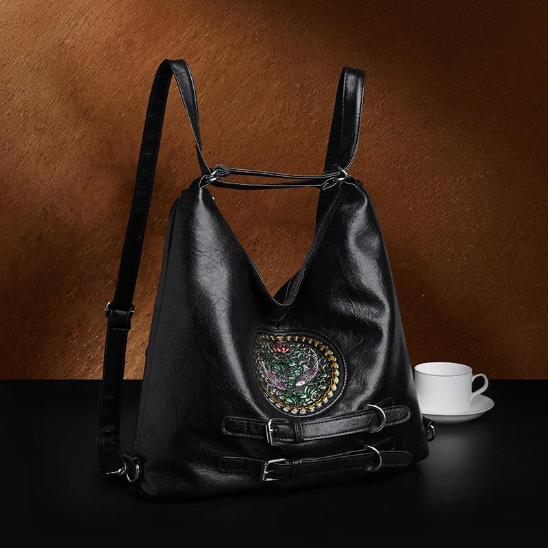 New Women's Bag Three-purpose Bag Single Shoulder Practical Advanced Large-capacity Multi-functional Retro Engraving Bag