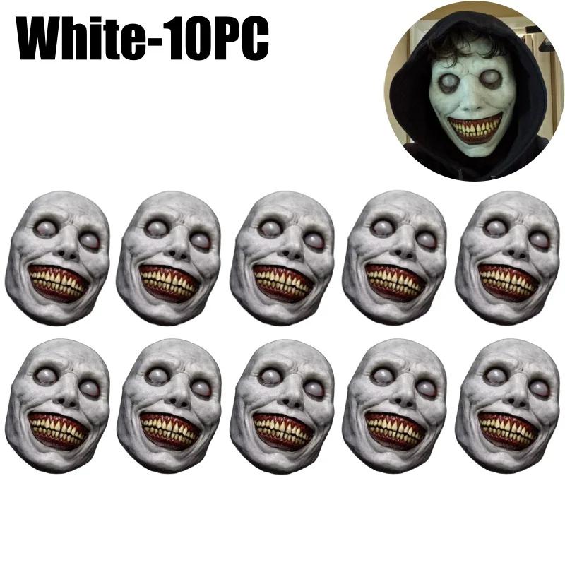 Halloween Scary Devil Face Latex Mask White Green Face Smiling Demon Mask Cosplay White-Eyed Devil Mask Horror Props