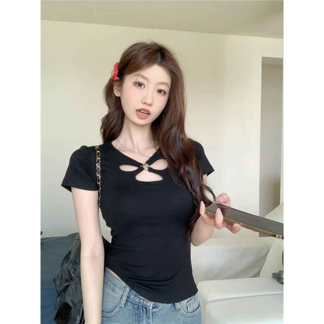 

Новая летняя футболка с короткими рукавами для женщин и сексуальных девушек, тонкий базовый топ Pure XL чёрный