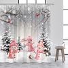 Christmas Shower Curtains Cute Snowman Santa Claus Xmas Tree Winter Town Street Landscape Bath Curtain Home Bathroom Decor Set