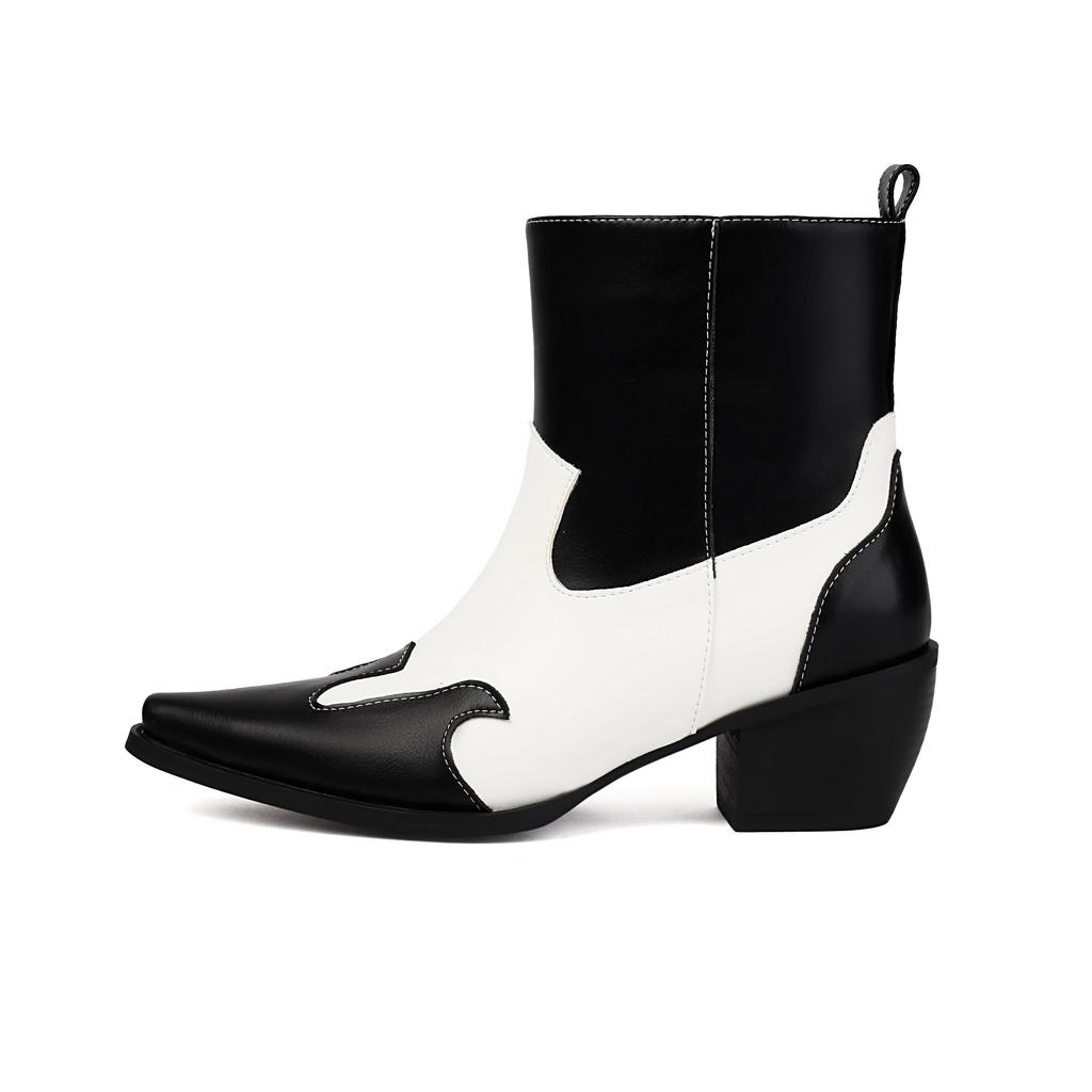 Krazing Po Polyurethane PU Winter Pointed Toe Size 33 Western Boots Size 43 Mixed Color Chunky Heels Ankle Boots