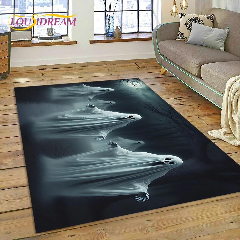 Alfombra de Estilo Gótico de Horror Personaje Calavera Fantasma Espíritu 27 para Dormitorio Sala de Estar Decoración de Sofá del Hogar, Alfombrilla de Suelo Decorativa para Niños