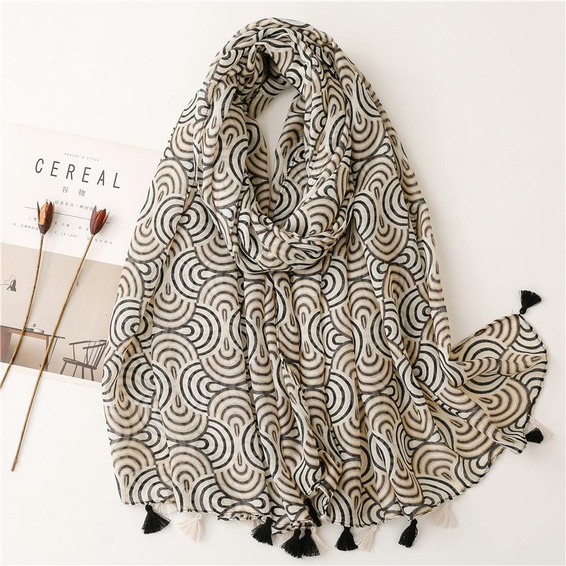 Spain Brand Lovely Lotus Floral Tassel Viscose Shawl Scarf Lady Print Soft Wrap Snood Bufandas Muslim Hijab Sjaal 180*90Cm