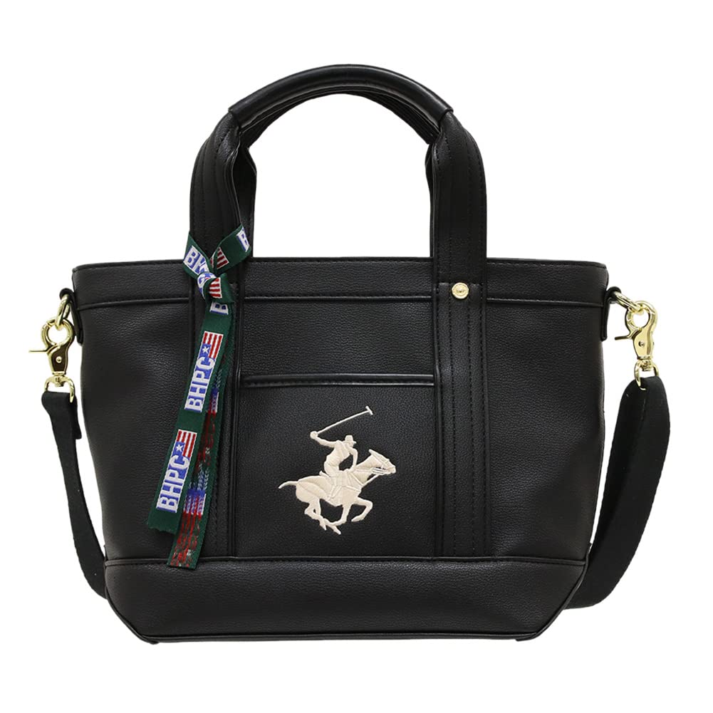 

Hills Polo PU shoulder strap tote for [Beverly Club] bag, 2-way, women, BH2006N, BK/BK/WH (black/black/white)