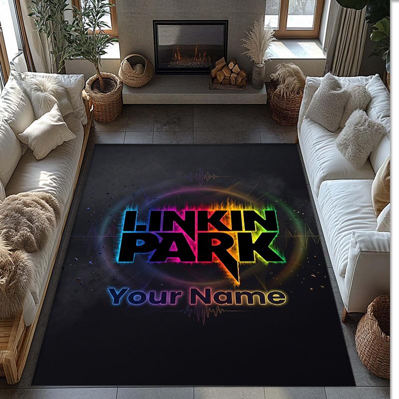 Linkin Park Crystal Velvet Rug, Custom Name Text Personalized Non‑Slip Floor Mat for Home Decor Gift