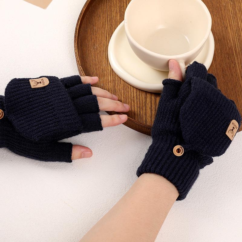 Winter Knit Touchscreen Flip-Top Plush Cycling Gloves