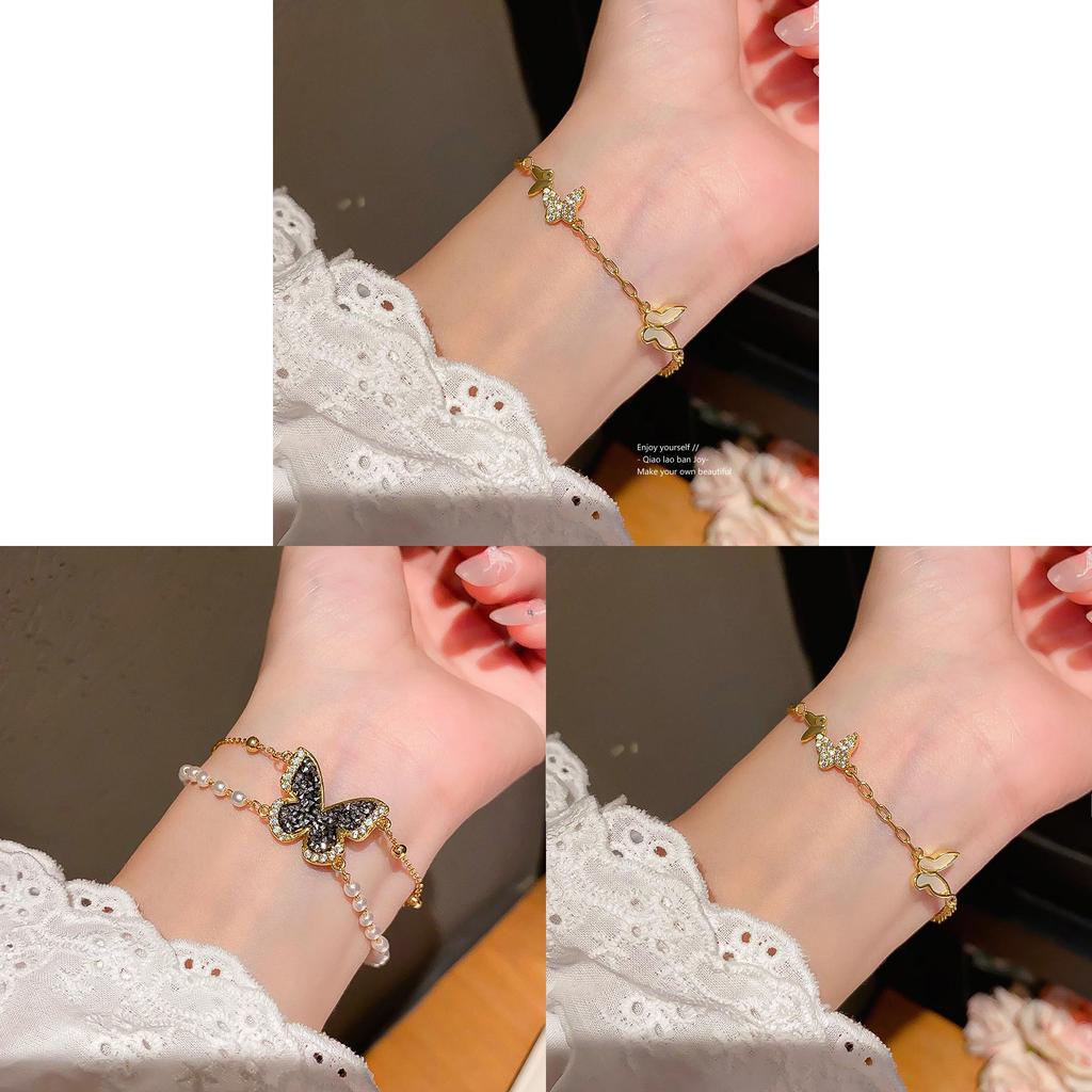 Butterfly Fashion Jewelry Bracelet With Gold Plating And Faux Pearl For Elegant Women