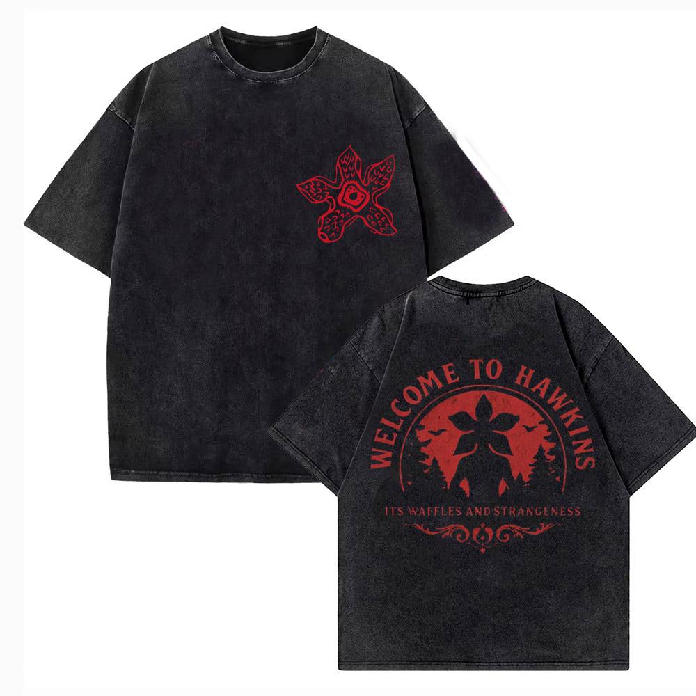 T-shirt Grafica Vintage Lavata Il Demogorgone Mostro Fiore Cannibale Uomo Donna T-shirt Casual Eddie Munson