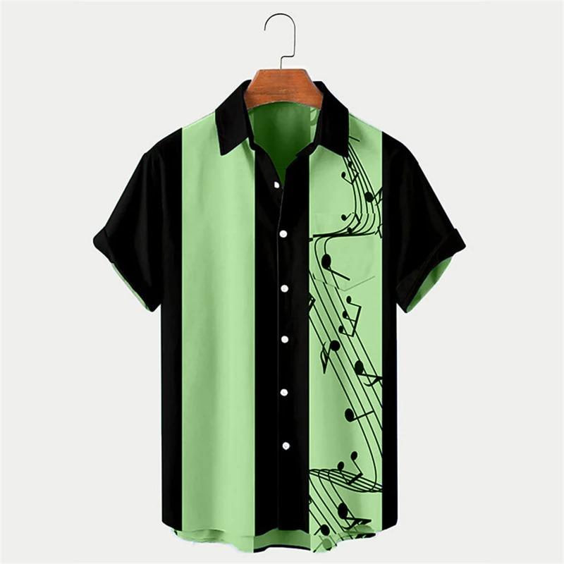 New Men's Shirt Summer Bowling Shirt Note Pattern Printed Daily Short Sleeve Button Comfortable Casual Men's Clothing