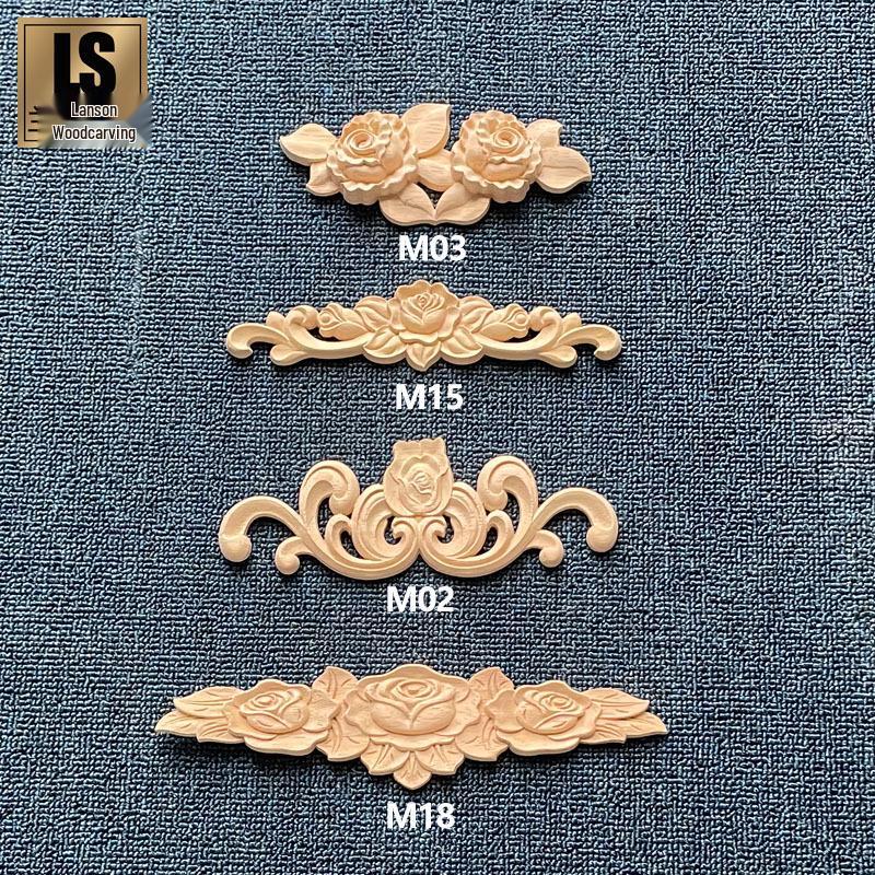 European Style Rose Carved Solid Wood Veneer Door Panel Decoration Model M15 20x5cm (15g)