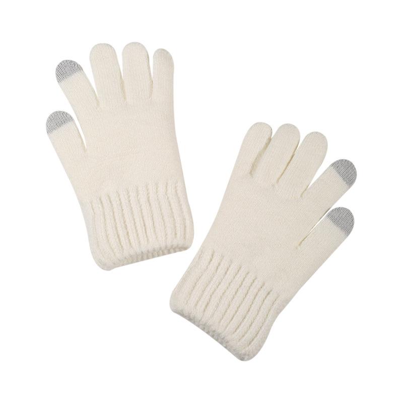 Men's Winter Split Finger Touch Screen Gloves Double Twisted Flower and Plush Thick Gloves Knitted Gloves Warm Outdoor Sports Cycling Gloves