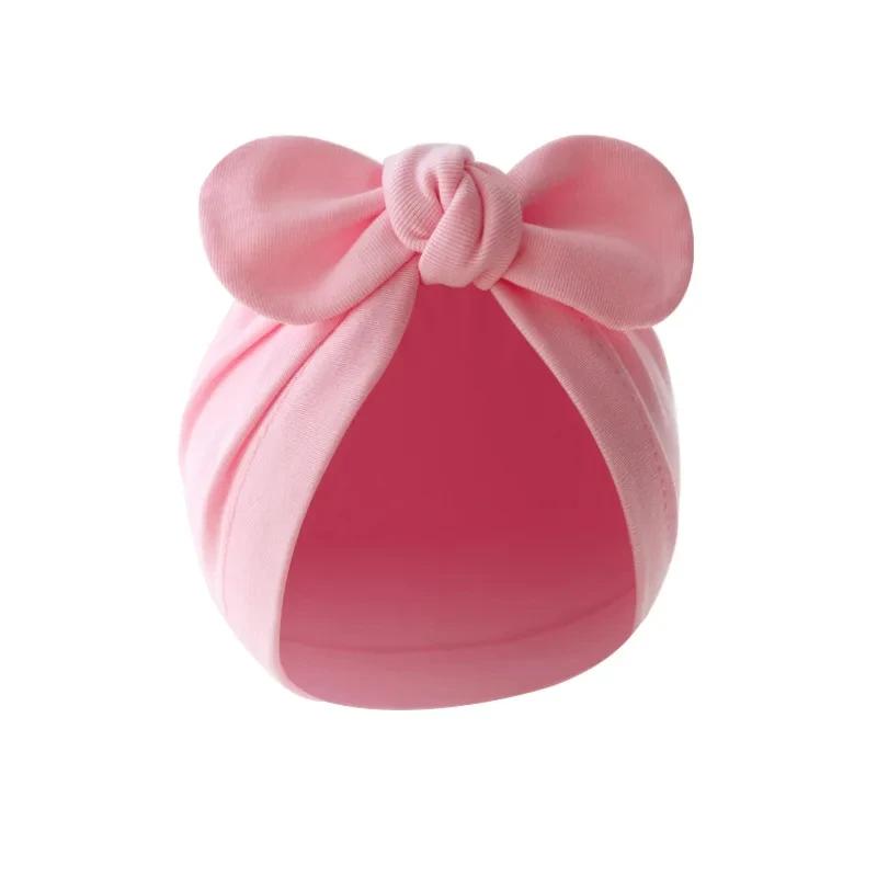 Nyfödd Mössa för Flickor Pojkar Mössa Söta Rosetter Turbanhattar Bomull Spädbarnsmössa Enfärgad Småbarnsmössa Babytillbehör 0-24M
