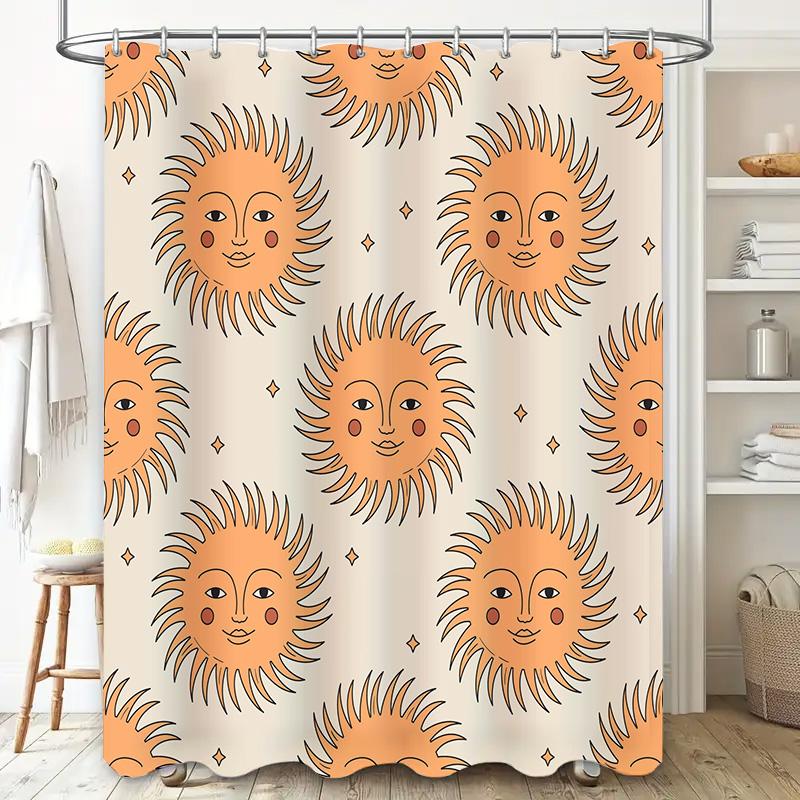 Solros Duschdraperi Med Sött Ansiktstryck För Badrumsdekoration Orange Rosa Blommig Solnedgångsdesign Vattentätt Tyg 72X84 Tum