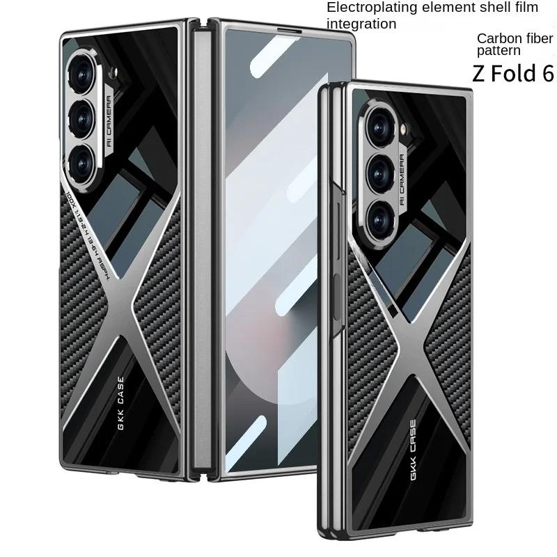 Electroplated Leather Phone Case for Samsung Galaxy Z Fold 7 6 5 4 3 Fold7 Fold6 Fold5 Fold4 5G Hard Shell Protective Film Cover
