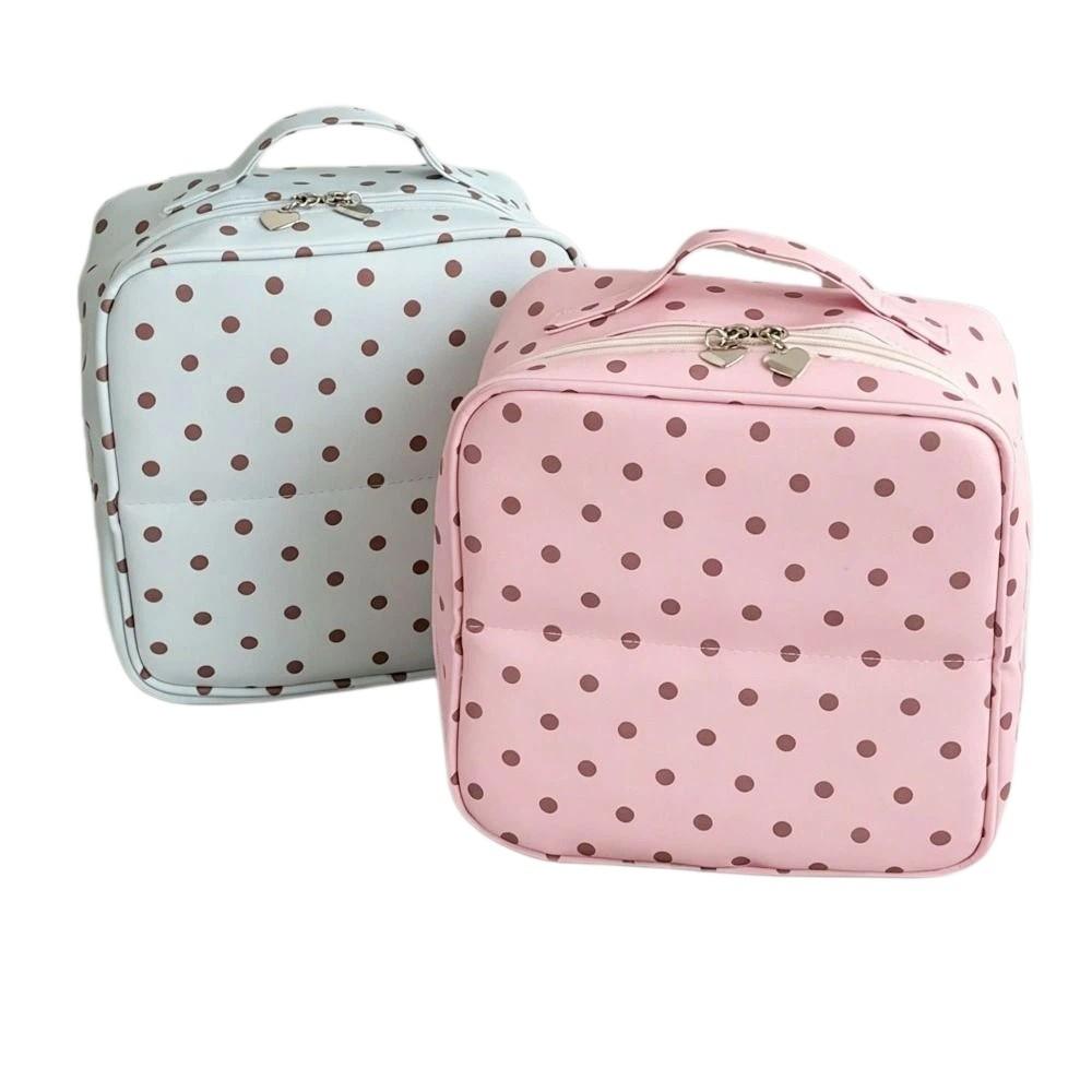 Waterproof Travel Storage Bag Multi-layer Handbag Polka Dot Stand-up Cosmetic Bag For Women