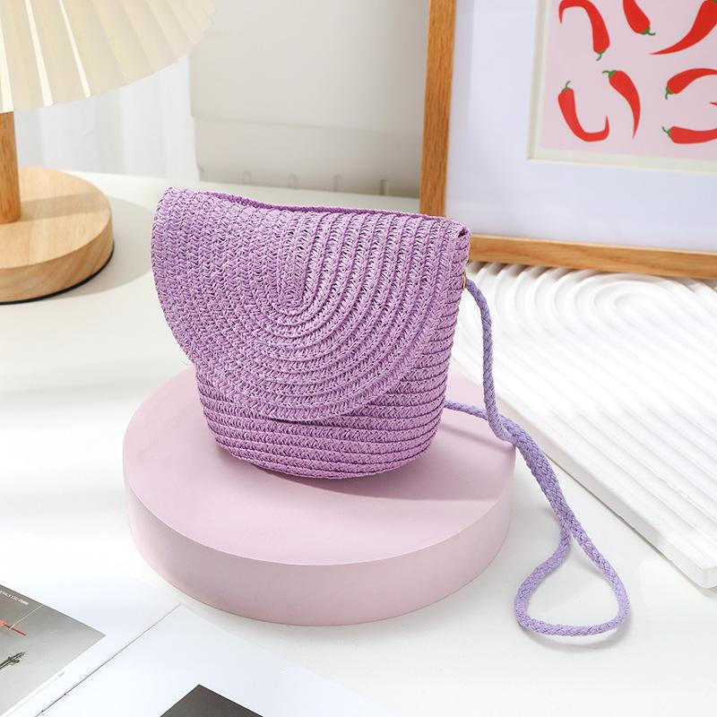 Cute Grass Woven Children's Handbag Handmade Rattan Little Girl Crossbody Fashi Cute Wallet Summer Beach Shoulder Bags