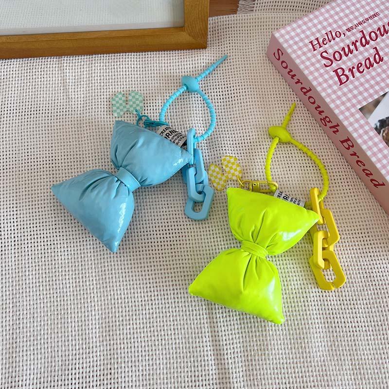 Sweet Bow Leather Cotton Filling Keychain Girl Simple Cute Backpack Pendant Earphone Box Phone Case Decoration