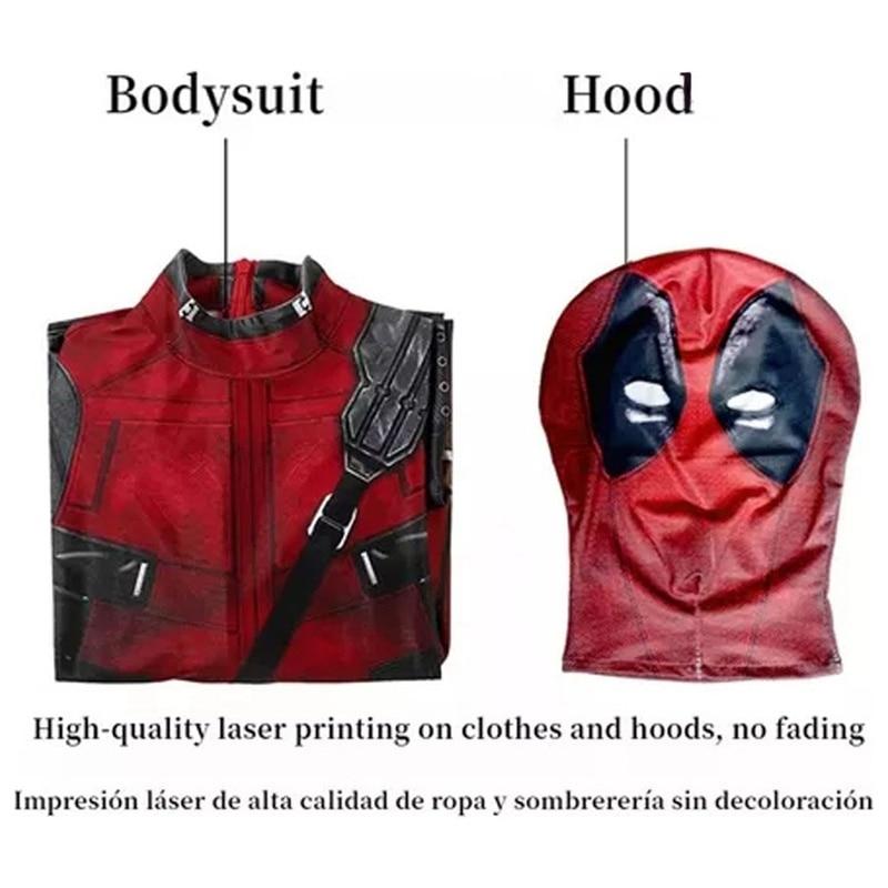 Kids Deadpool Costume Cosplay Set Bodysuit with Mask Halloween Theme Party Role Play 110cm