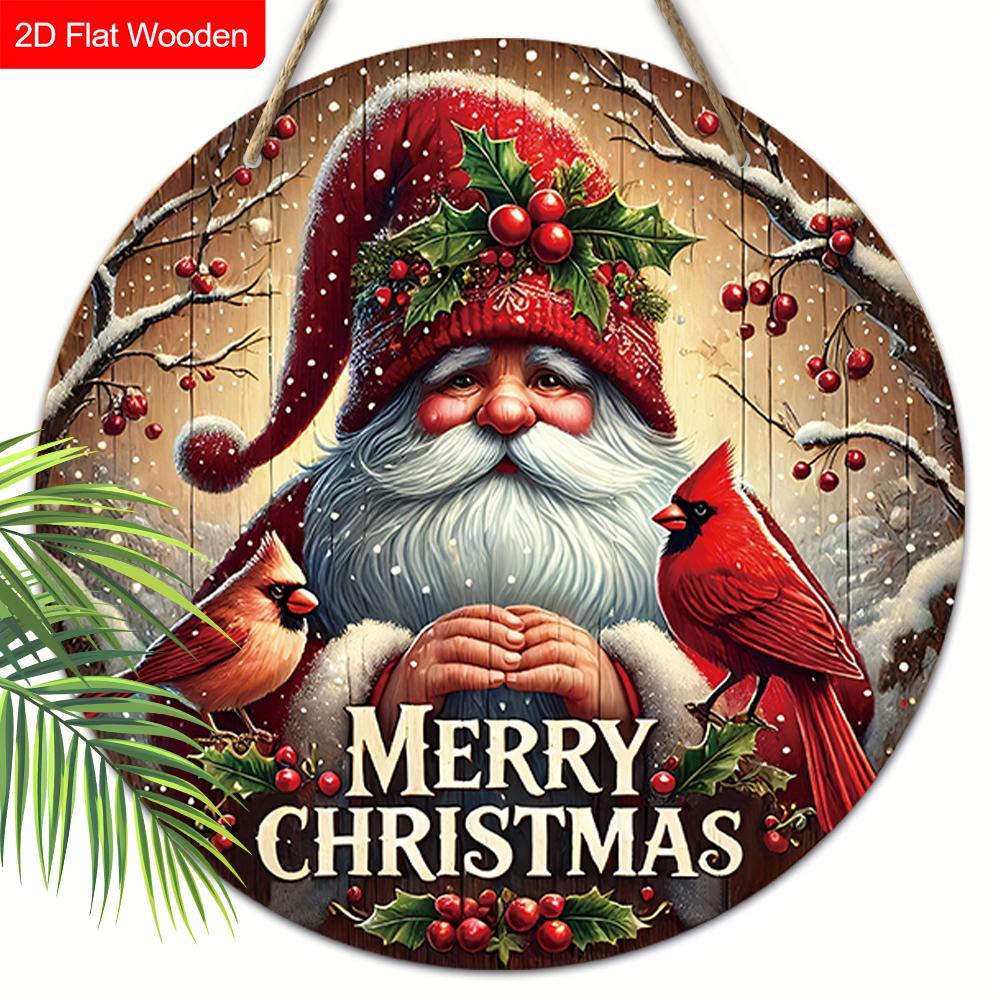 Wooden Christmas Sign with Santa Claus Pattern - Navidad Round Sign for Christmas Tree, Front Door Decor - Ideal Christmas Decoration