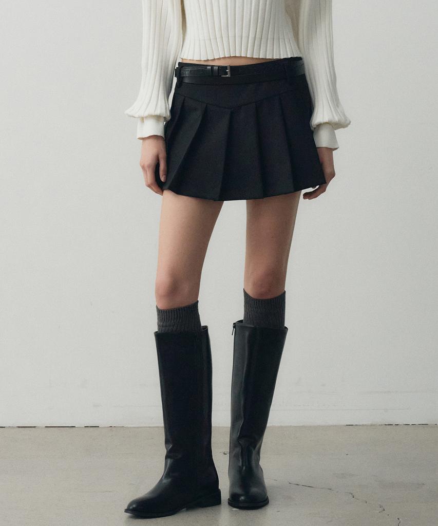 Noir For Woman Wool Pleated Mini Skirt (Black)