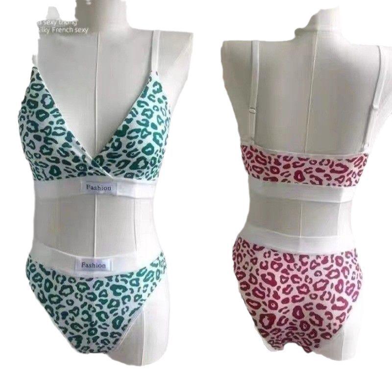 Women's Sexy Leopard Print Seamless Wireless Bra & Lingerie Set with Adjustable Straps