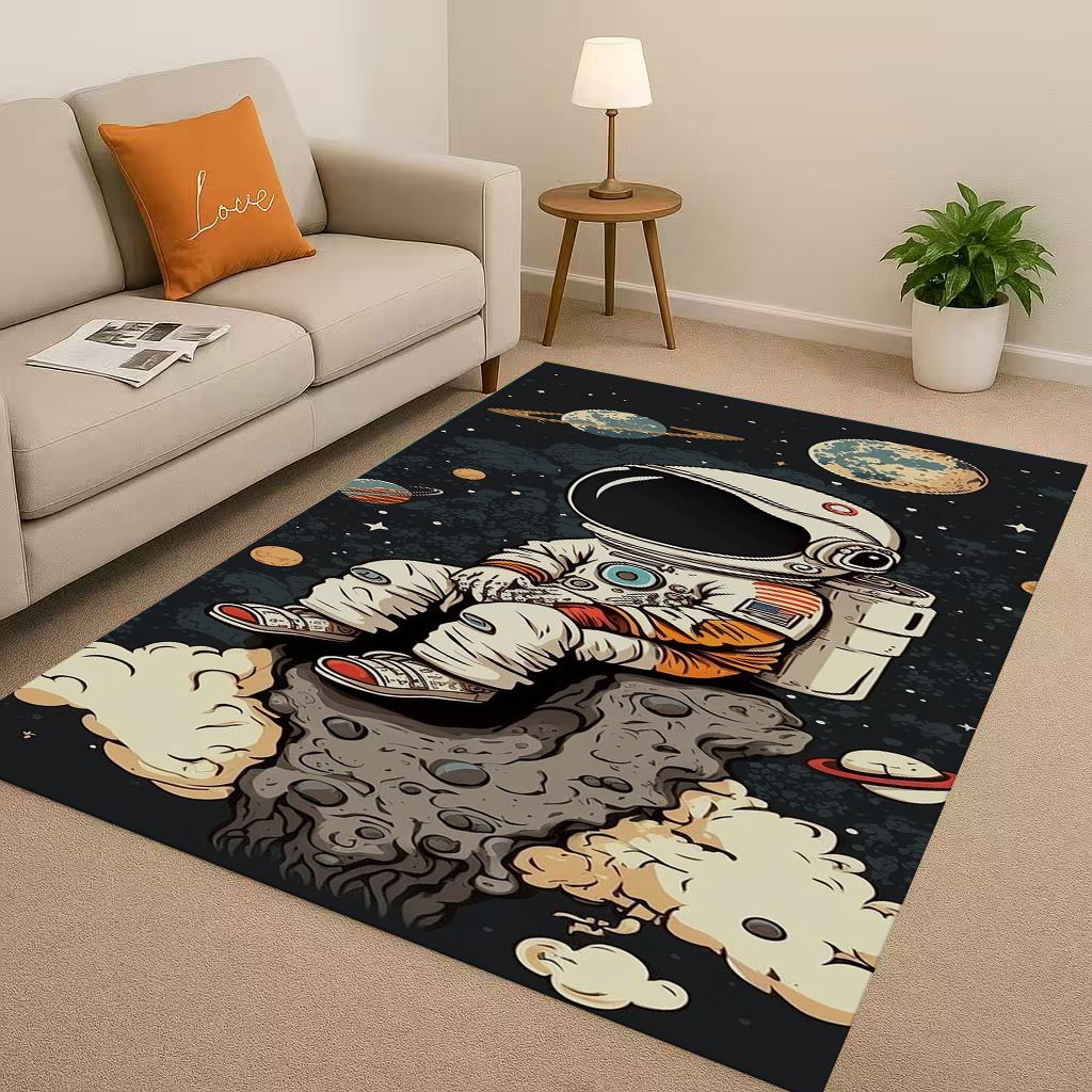 3D Cartoon Astronaut Spaceman Planet Living Room Non Slip Area Rug Carpet for Bedroom Playroom Sofa,Home Decor Doormat Christmas