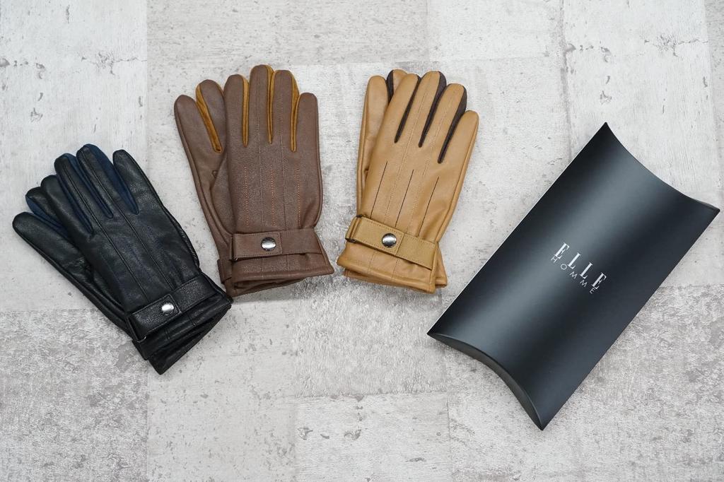 Leather Gloves Gusset Suede Brushed Lining Engraved Metal Fittings Belt Included Leather Gloves Case Included 24cm [El Homme] Men's Brown/Camel