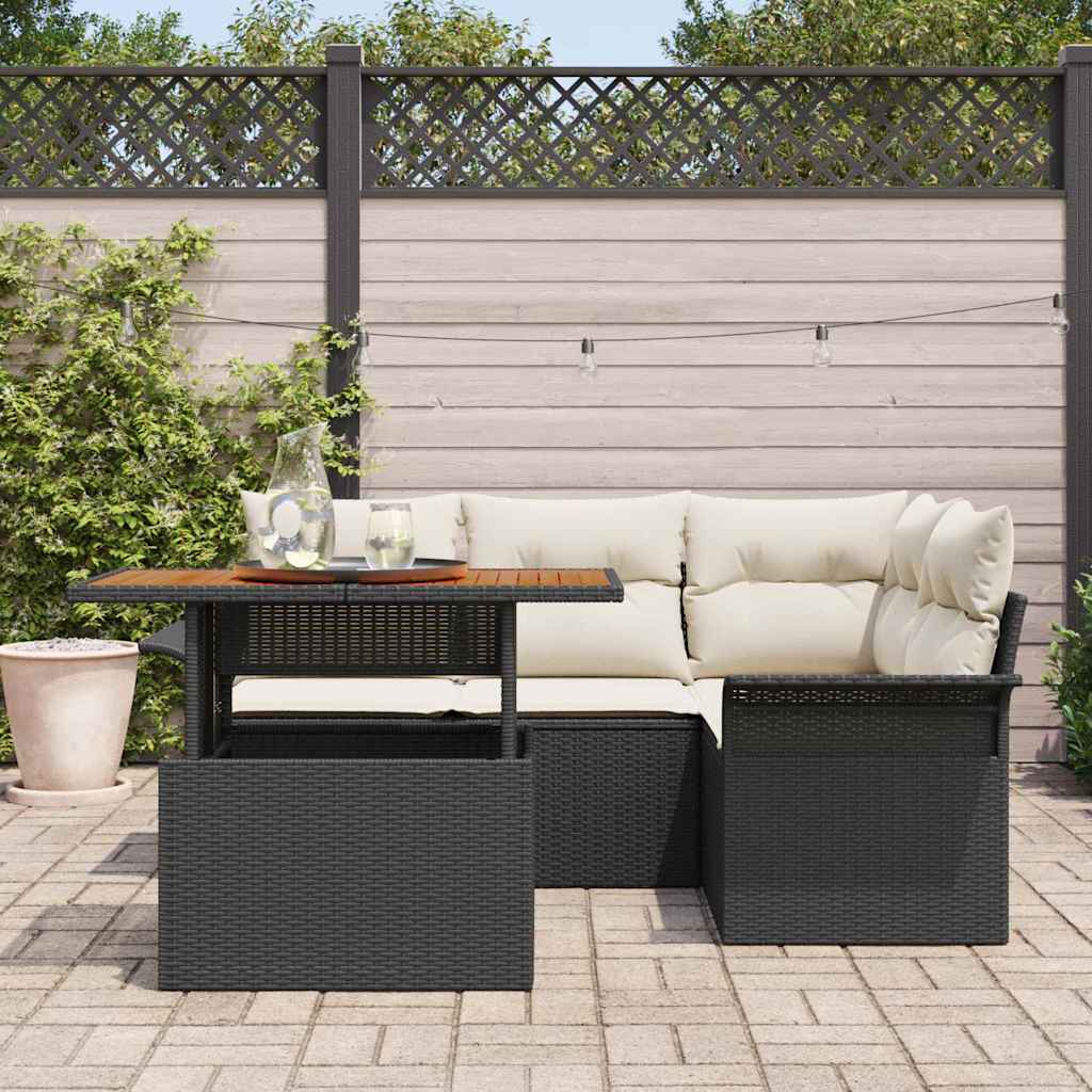 Garden Sofa Set with Storage 5 pcs Black Poly Rattan