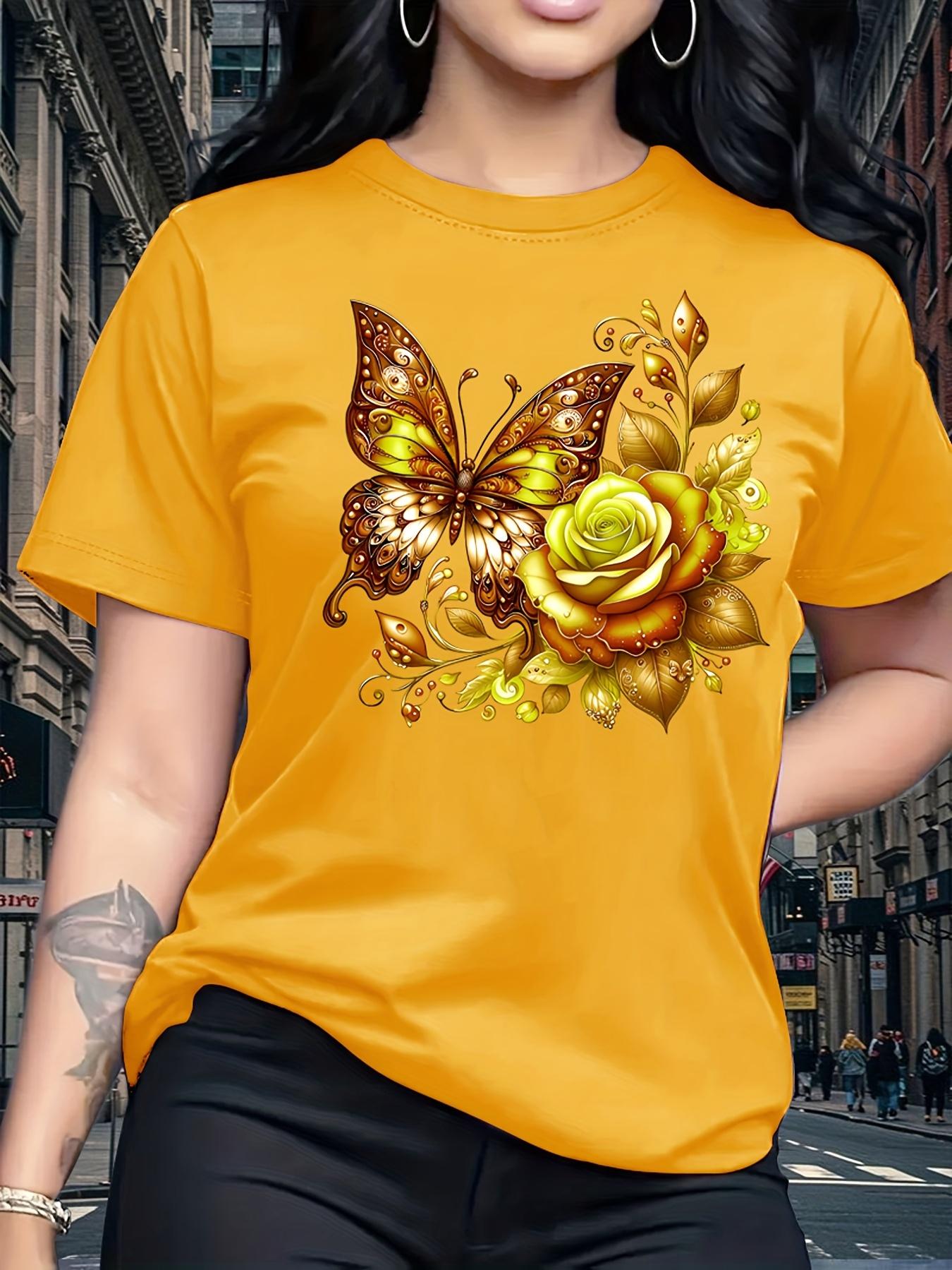 

Women S T-Shirt Bright Purple Butterfly Floral Pattern Dark Purple Round Neck Short Sleeves. Christmas Casual Women S Clothing Christmas Halloween Hol 3XL дубильна кора