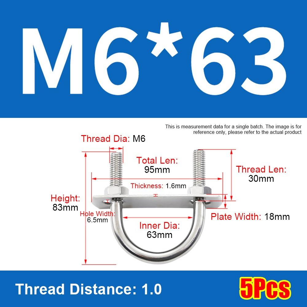 1Set Screws M6 Round Tube Clamp 304 Stainless Steel Right Angle U-bolt Round Bolt  for Round Tube