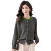 Spring and Autumn New Women's Color Matching Knitted Sweater Cardigan Sweater Crew Neck Small Jacket Short Thin Top