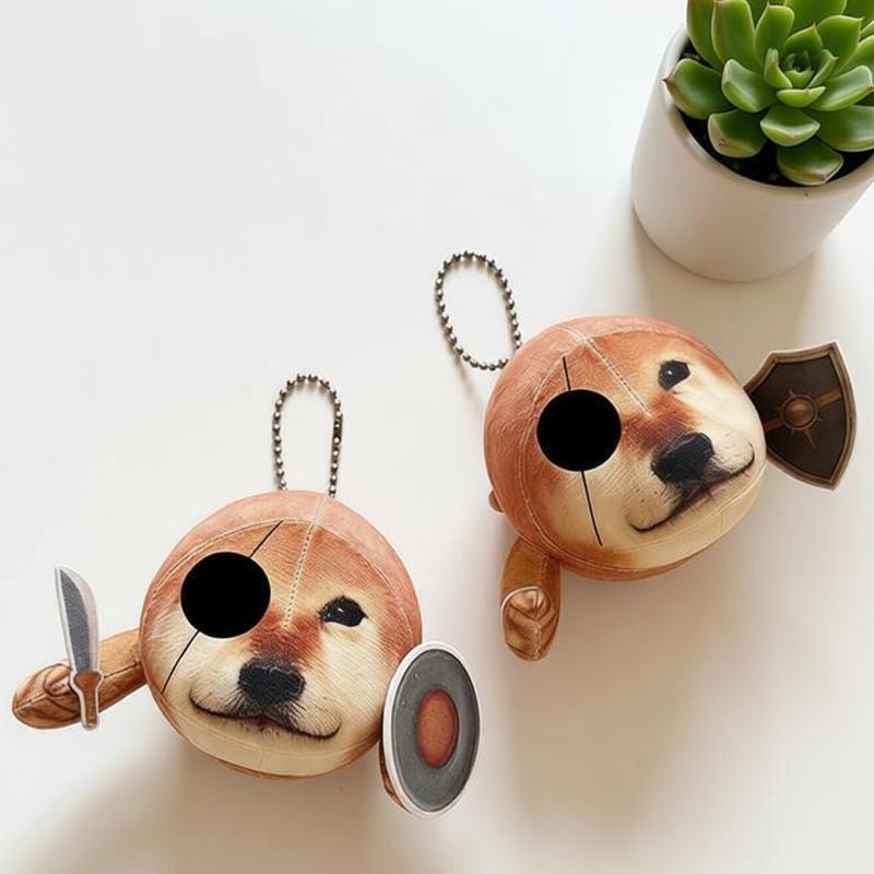 Peluche Cheems Shiba Inu Carino da 16 cm con Spada e Scudo Divertenti Cane Imbottito Portachiavi Morbido Ciondolo Regalo di Compleanno Creativo Bambini Ragazzi Ragazze