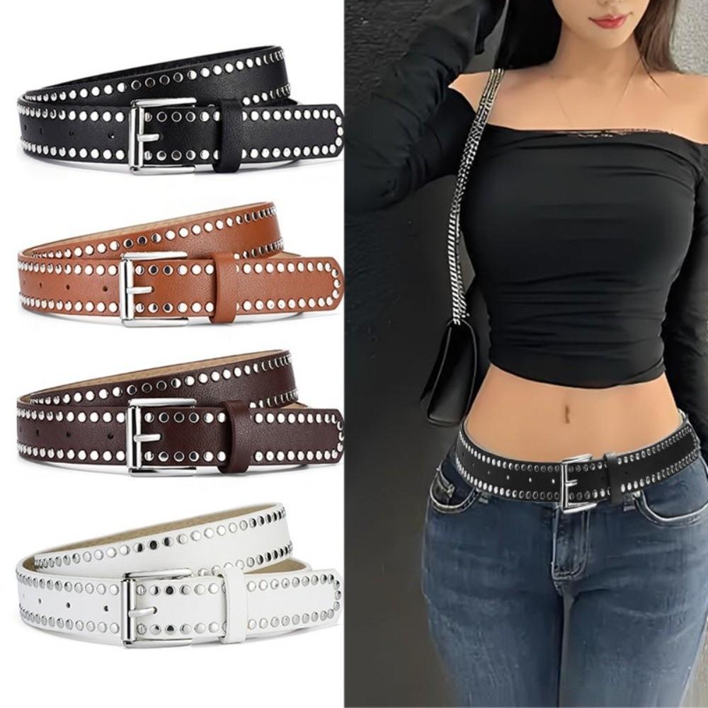 Versatile Jeans Belt Retro Rivet Decorative Belt Casual PU Leather Belt  for Women and Men