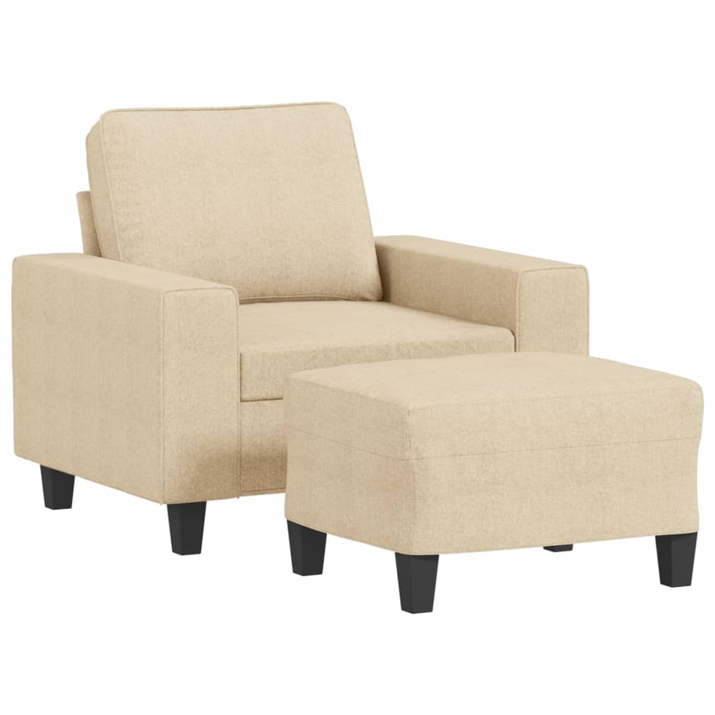 Armchair with Footstool Cream 60 Cm Fabric