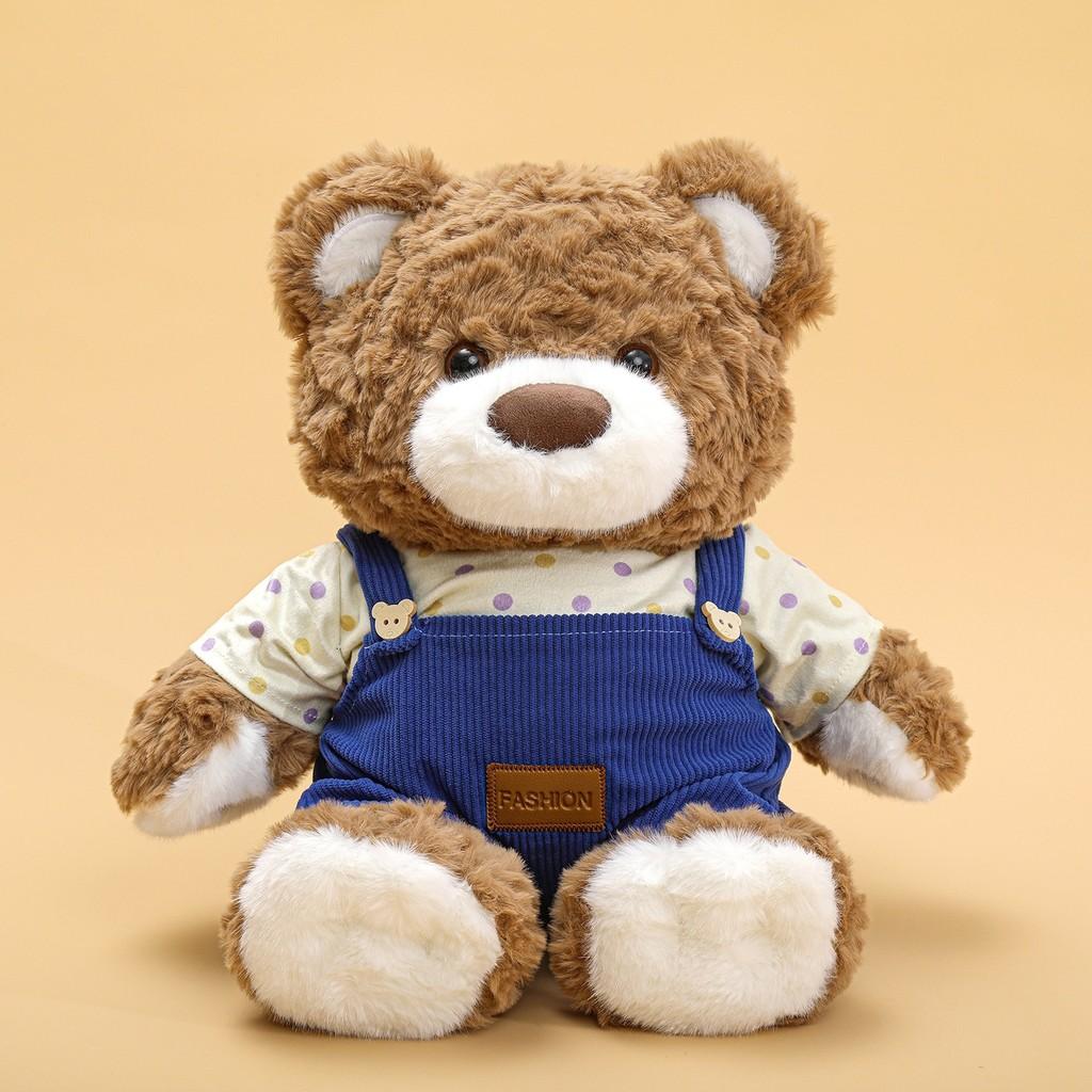 Plush Teddy Bear Figurine With Floral Overalls For Kids And Collectors