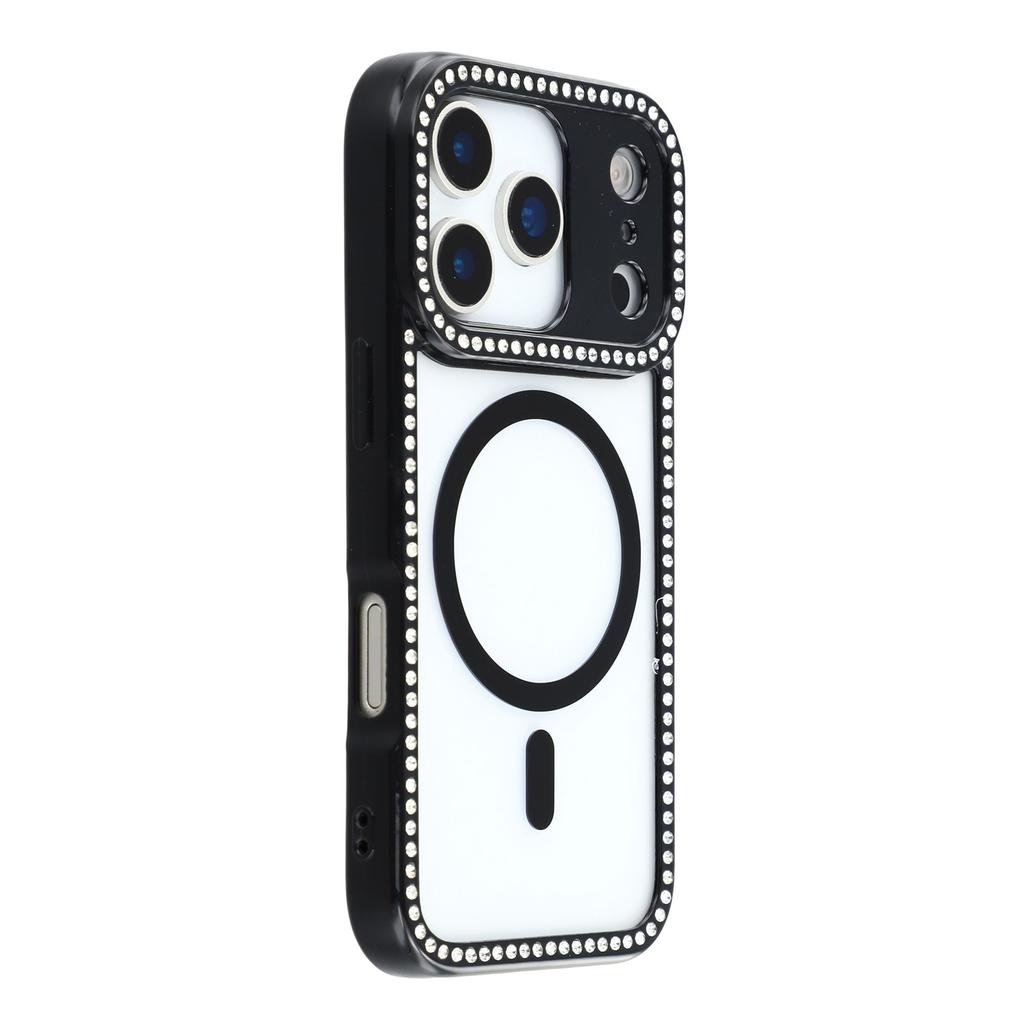 For iPhone 17 Pro Case Compatible with MagSafe Sparkling Rhinestone Decor TPU+PC Clear Phone Back Cover