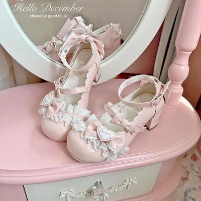 Scarpe Mary Jane Lolita in stile palazzo - Scarpe da principessa in pelle con tacco basso, dolci e carine per ragazze