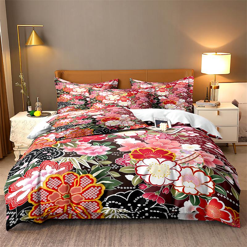Red Big Flower Bedding Set Lovely Duvet Cover Boys, Kid's Quilt Cover Girls Room Gorgeous Bedding King/Queen Duvet Cover Set