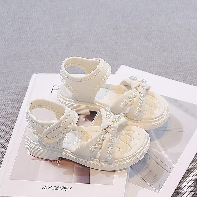 Summer Sandals for Girls Princess Pearl Teenager Girl's Sneakers Waterproof Barefoot Beach Shoes for Children