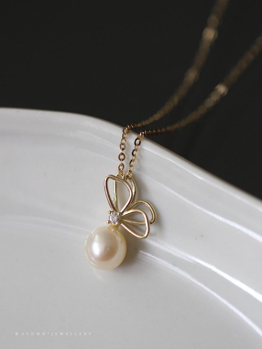 14K Gold-Plated S925 Sterling Silver Butterfly Pearl Necklace for Women - Double Layered & Elegant Design 925 Silver