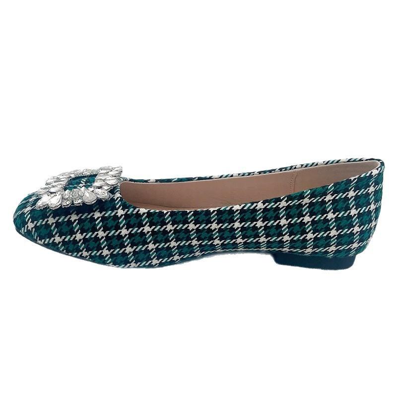 Flat Bottom Square Buckle Rhinestone Single Shoes Women's Shoes New Spring Autumn and Winter French Small Fragrant Gentle Evening Shoes Shallow Mouth