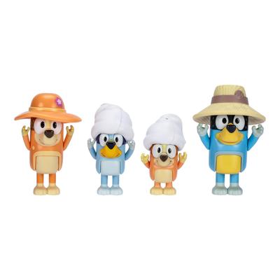 Figurki Bluey Zestaw 4 szt. Rodzinne Wakacje 6,3 cm Figurki Bluey, Bingo, Bandita i Chili z ruchomymi kończynami