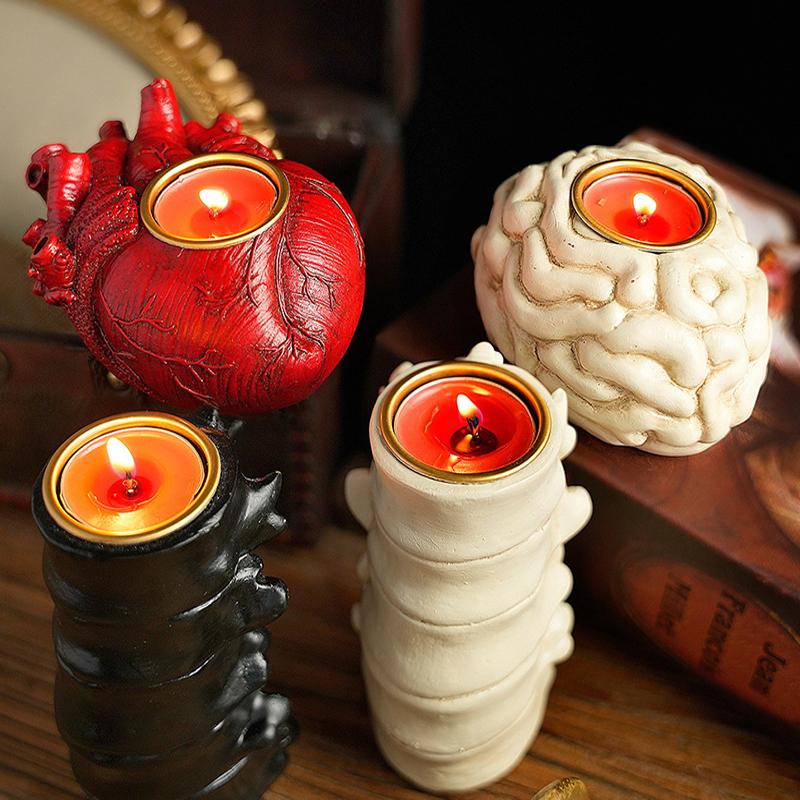 Halloween Candle Holder Decoration Heart Candle Holder Skeleton Candle Holder Brain Ghost Festival Decoration Supplies Props