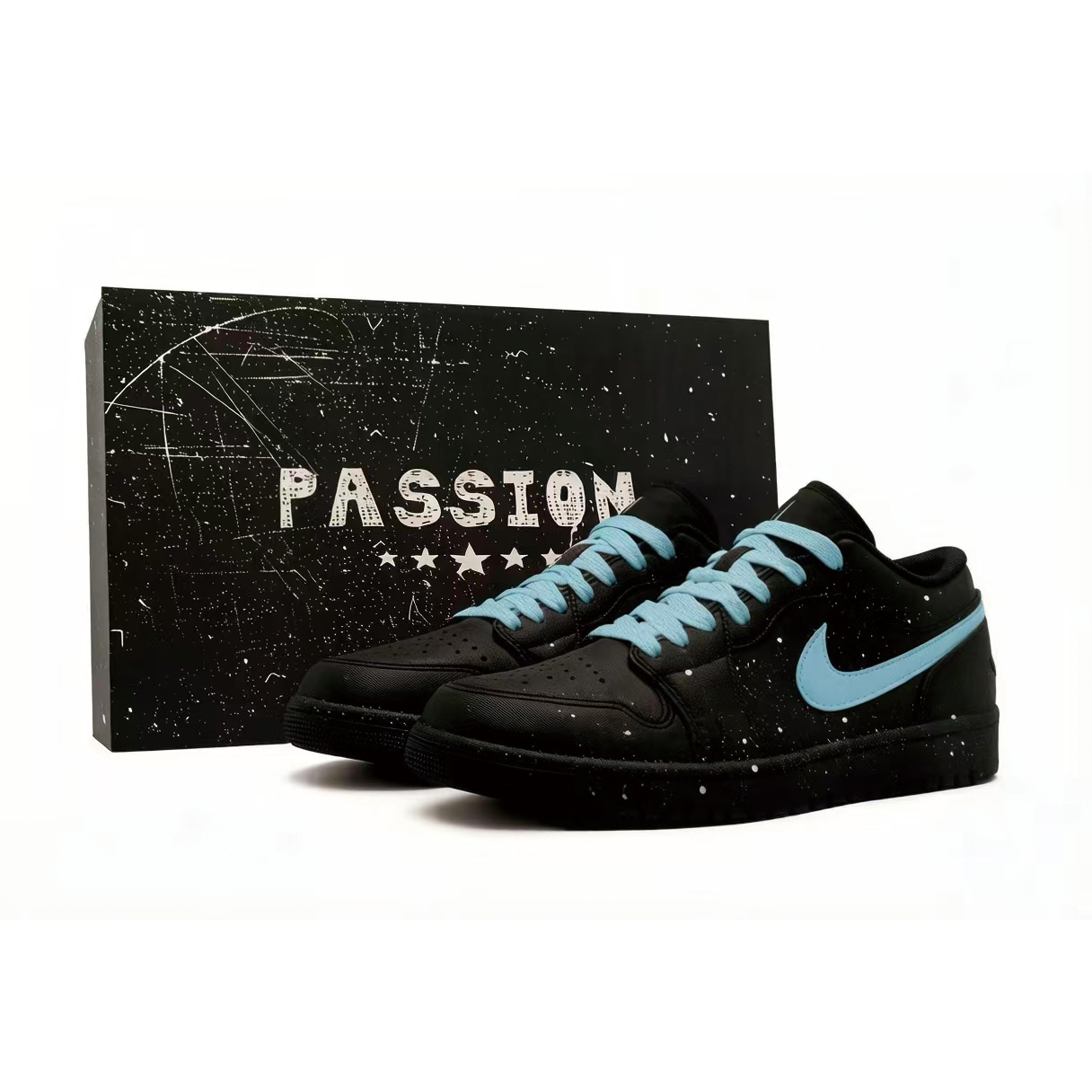 

Jordan Air Jordan 1 Ink Splatter, Black Warrior Blue Synthetic Leather Cushioning Abrasion Resistant Low top 553558-093(Team1803-) 44