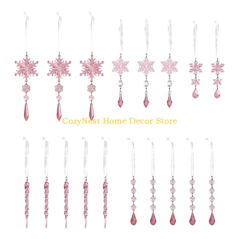 92MF Shatterproof Acrylic Holiday Decorations Snowflake Clear Hanging Ornament For Christmas Tree And Doorway Accent розовый